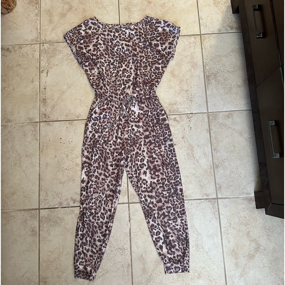 Leopard print jumpsuit.
